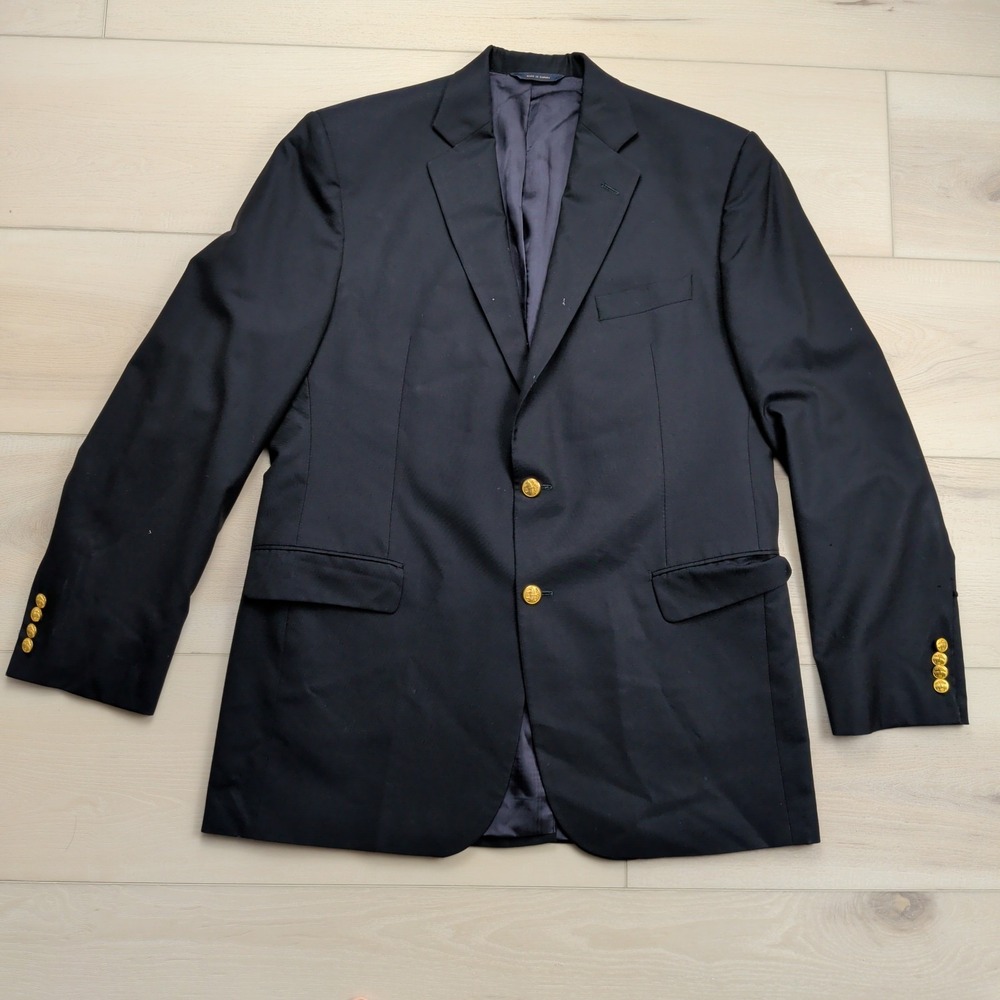 Brooks Brothers Loro Piana Mens 43L 1818‎ Madison Blazer Wool Gold Buttons Navy